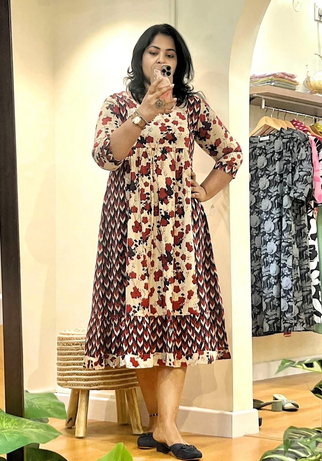 Beige Cotton Midi Dress