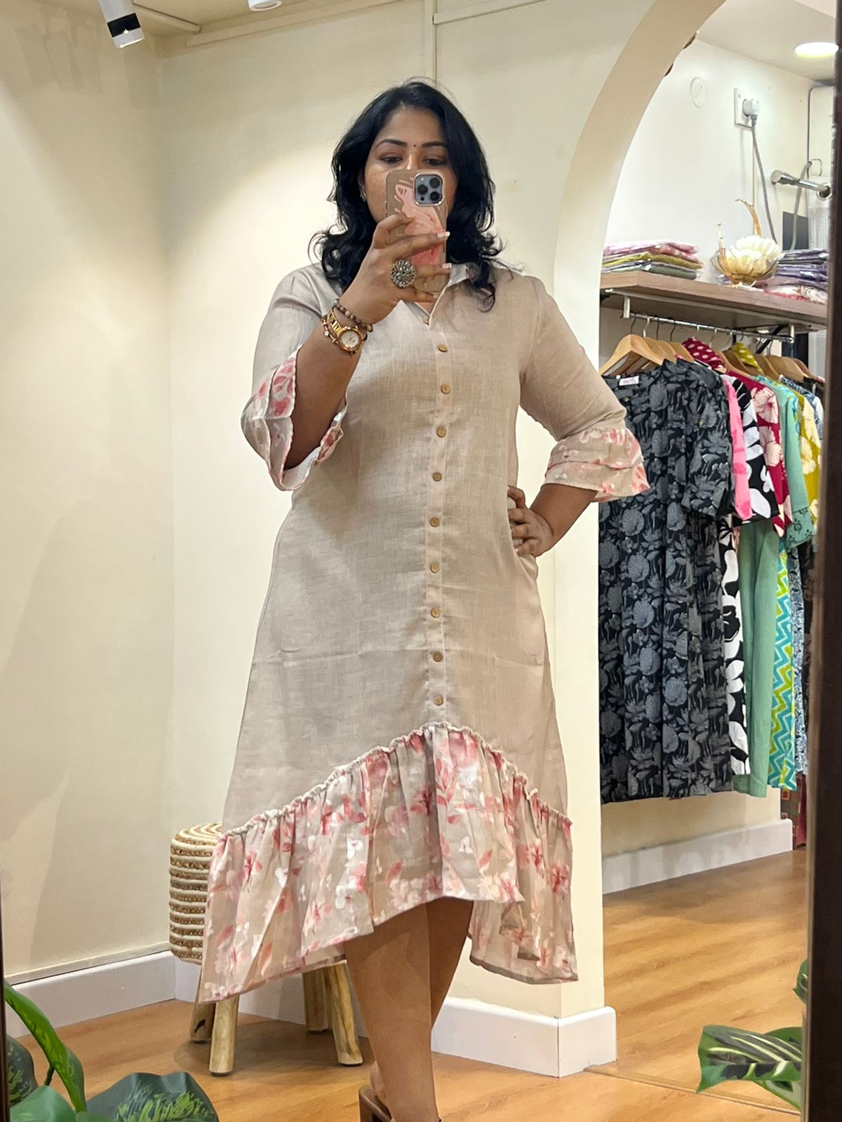 Up Down Lenin Dress - Beige