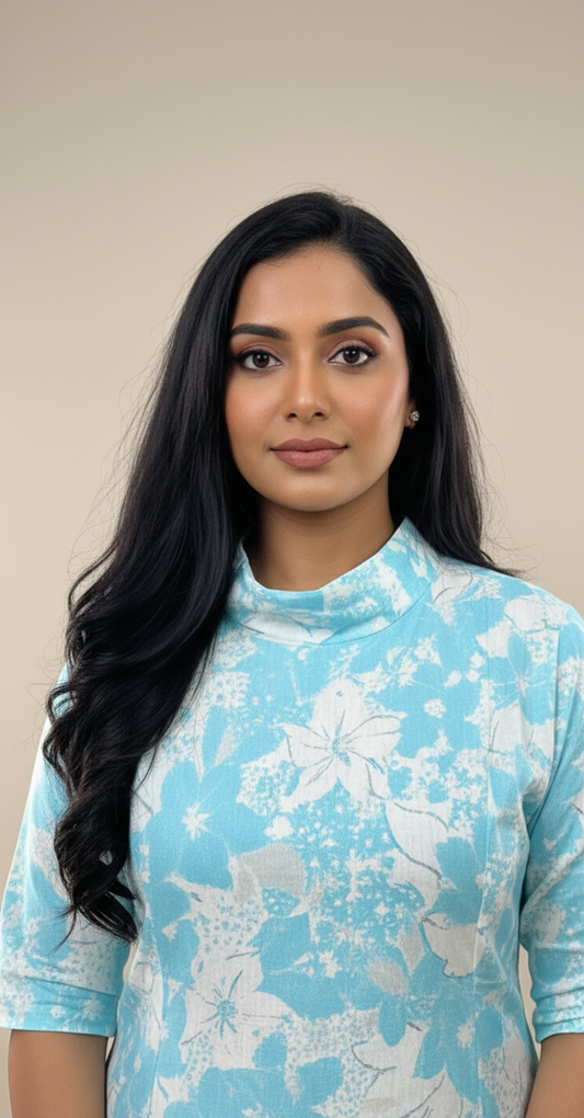 Blue Cowl Neck Dress