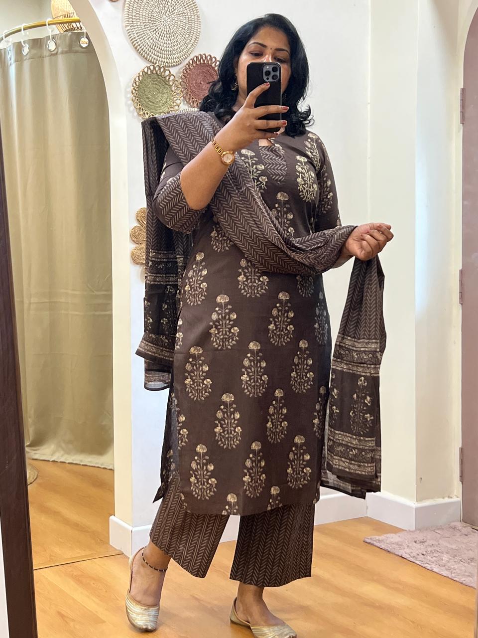 Brown Dupatta Set