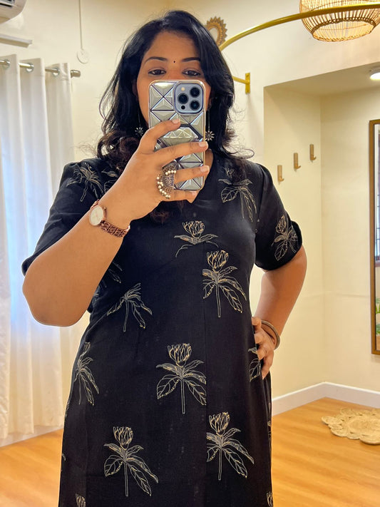 Black Cotton Flex Dress