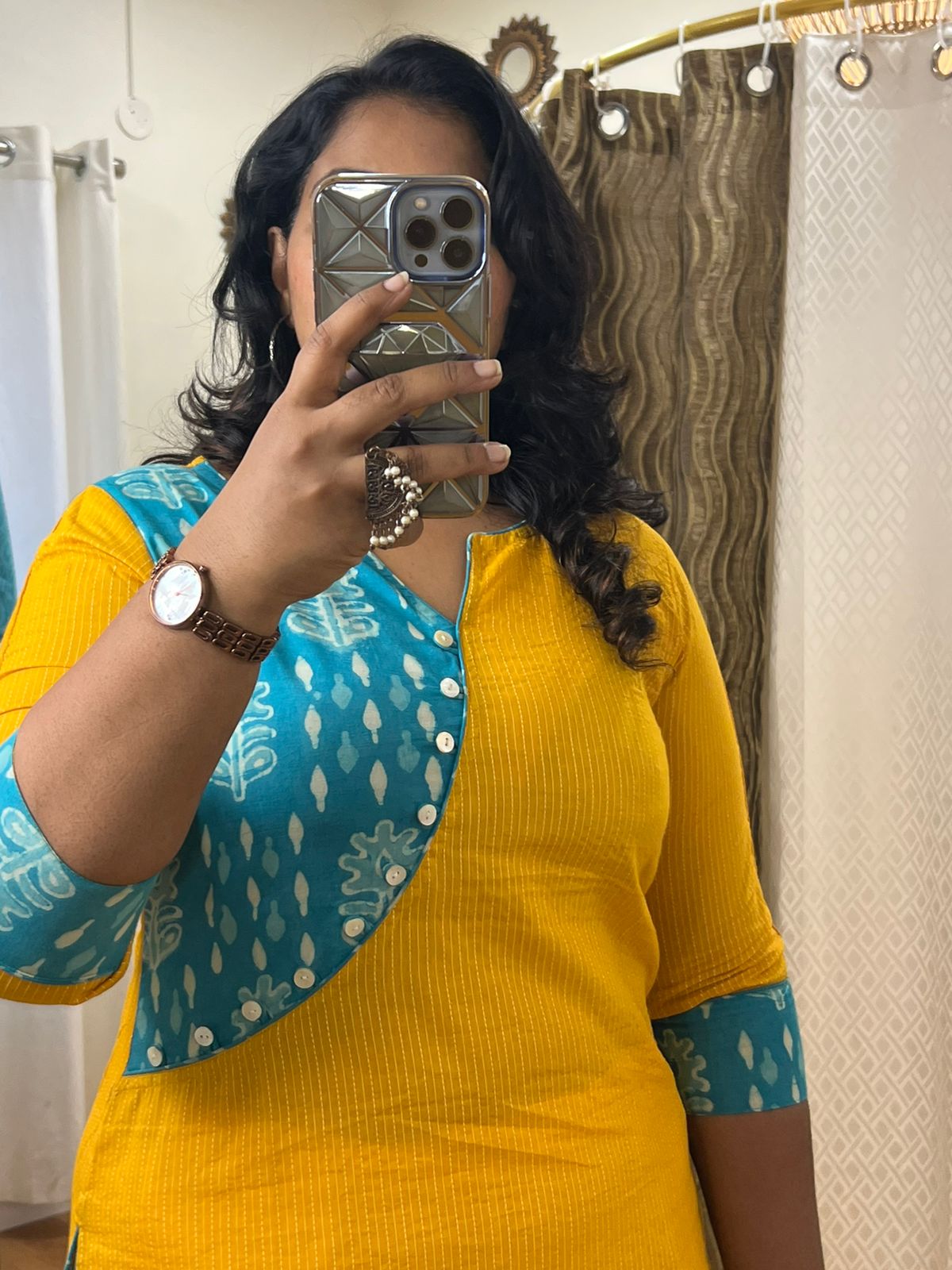 Criss Cross Kantha Kurti - Yellow