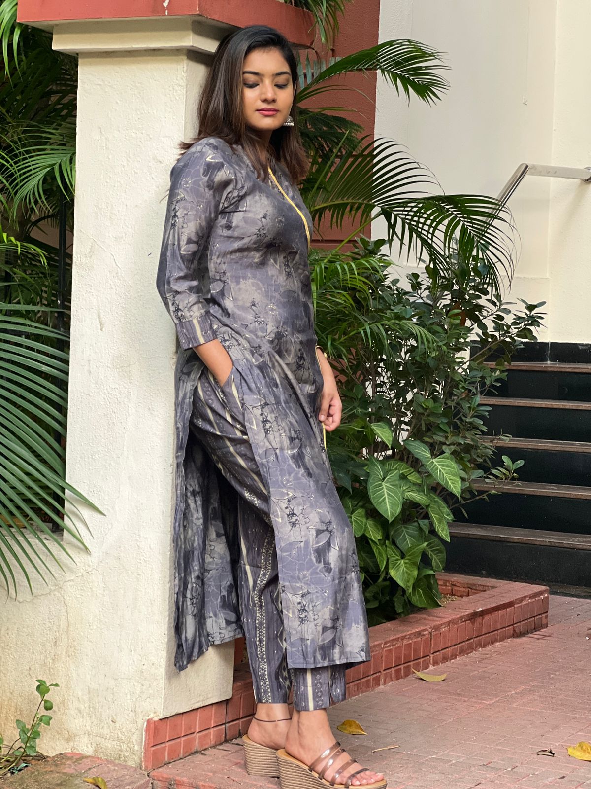 Grey Angrakha Kurti With Pant