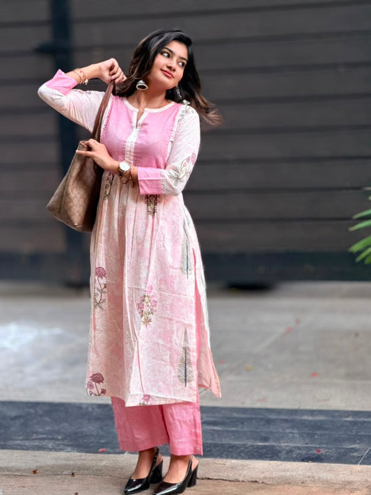 Office wear kurti set pink