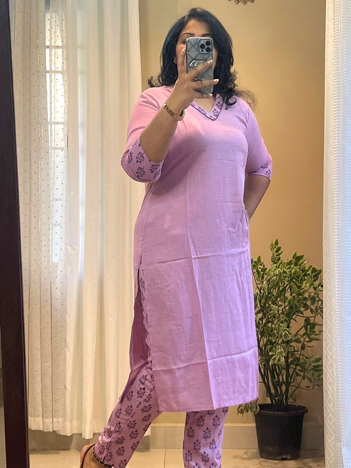 Lilac Viscose Kurti Set
