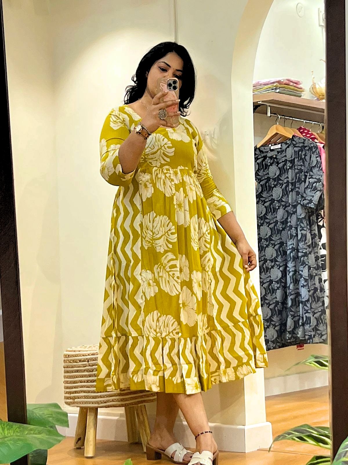 Mustard Cotton Midi Dress