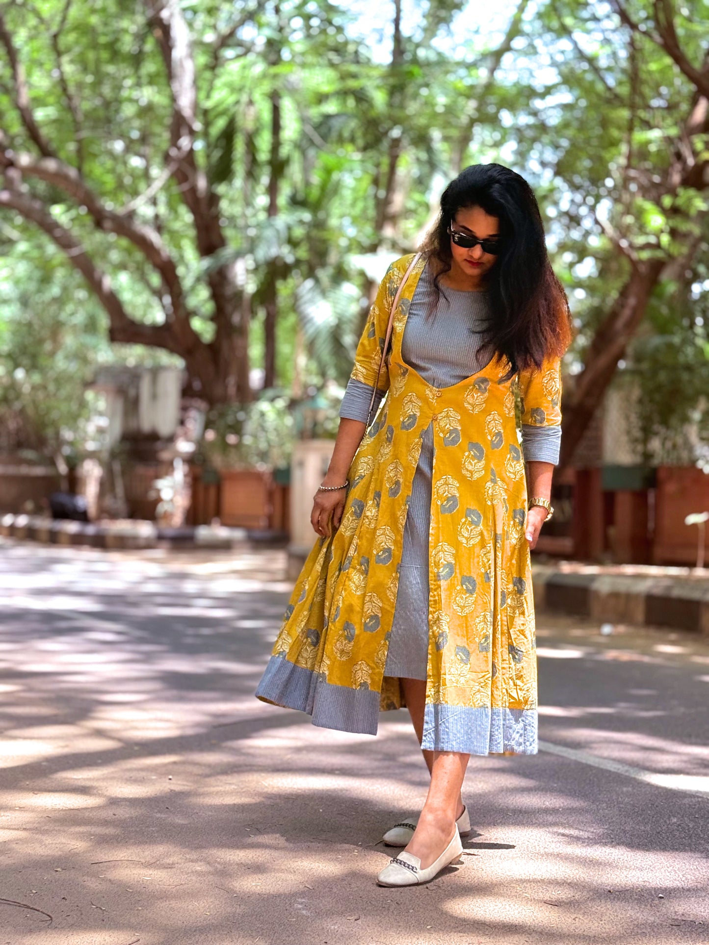 Overcoat Cotton Dress Mustard