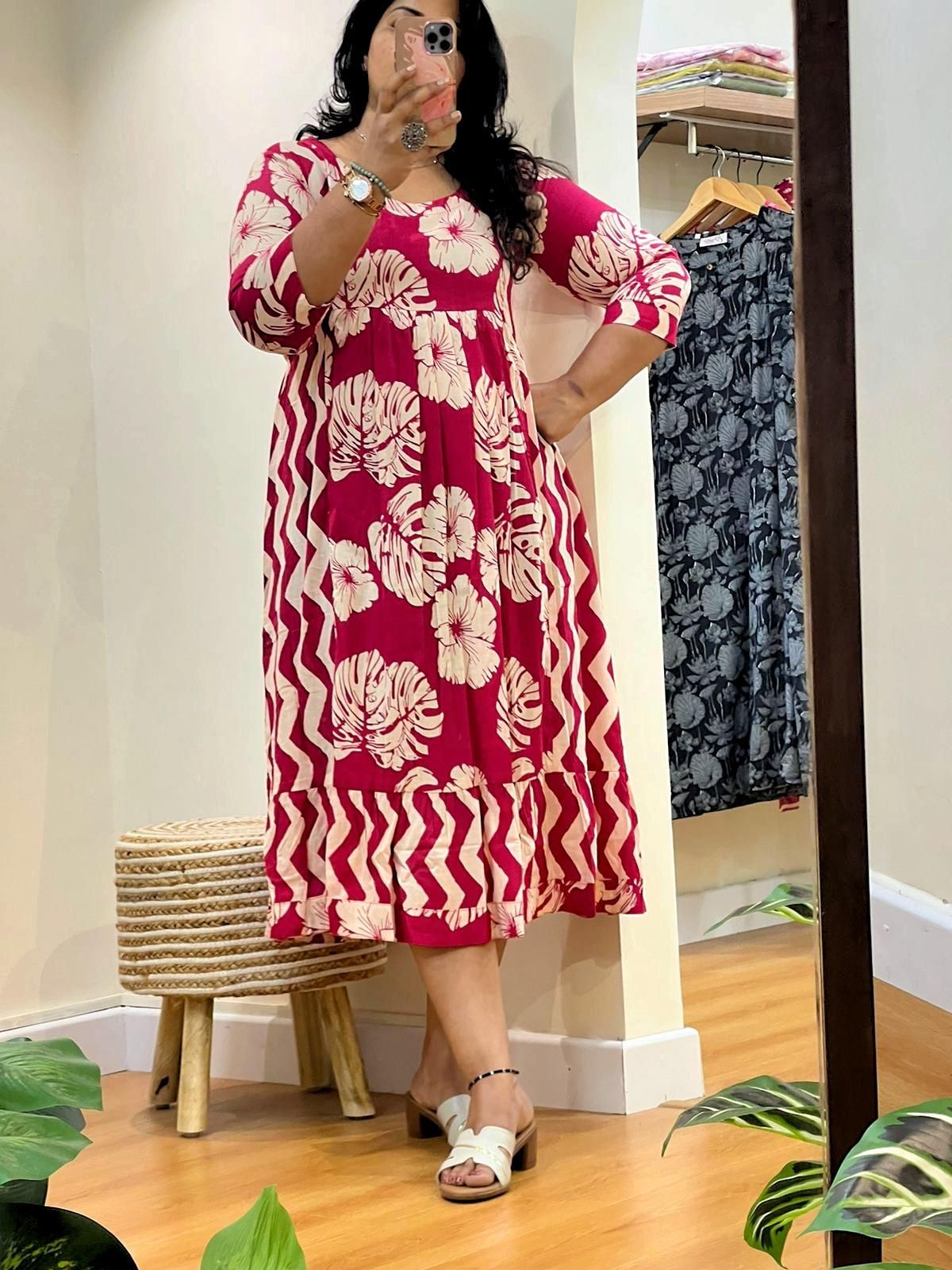 Pink Cotton Midi Dress