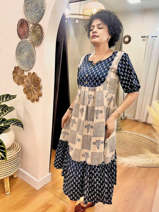 Pleated Indigo Dress Floral