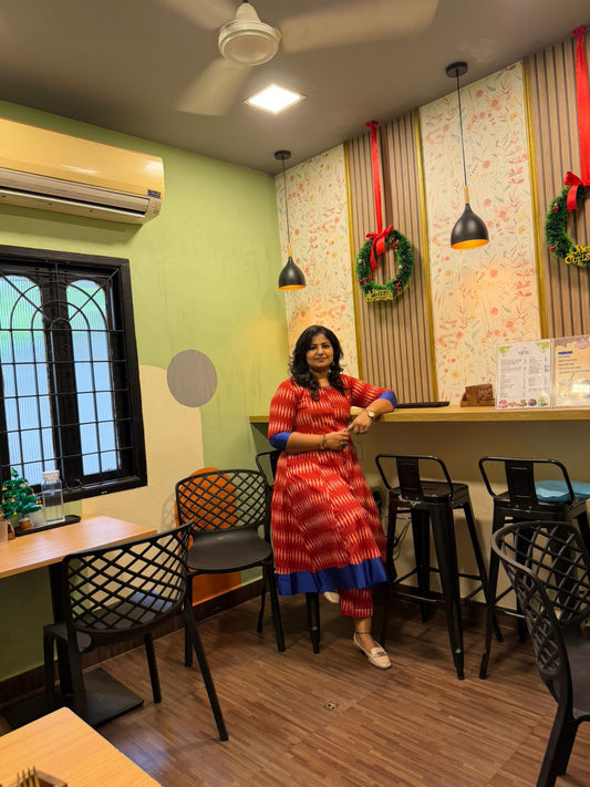 Red flare anarkali set