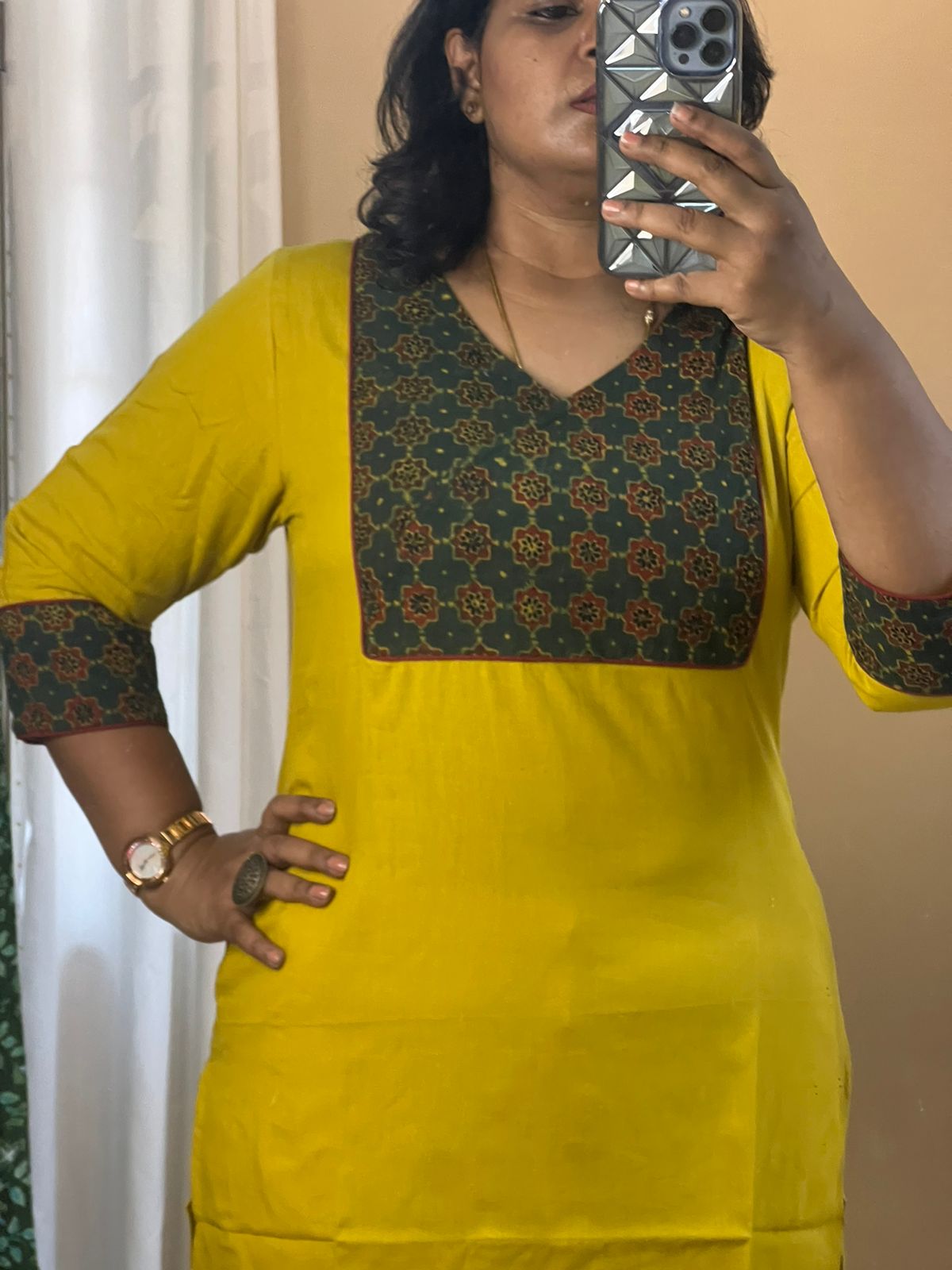 Yoke Ajrakh Green Kurti