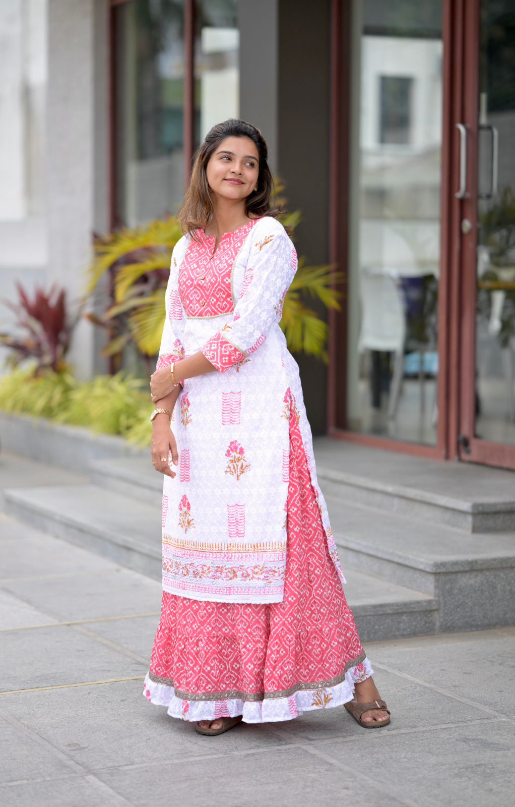 White and Pink Skirt and Top