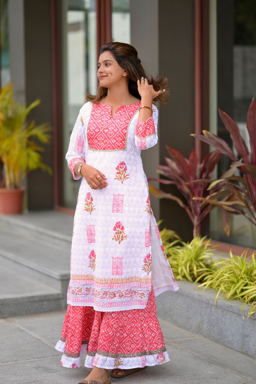 White and Pink Skirt and Top
