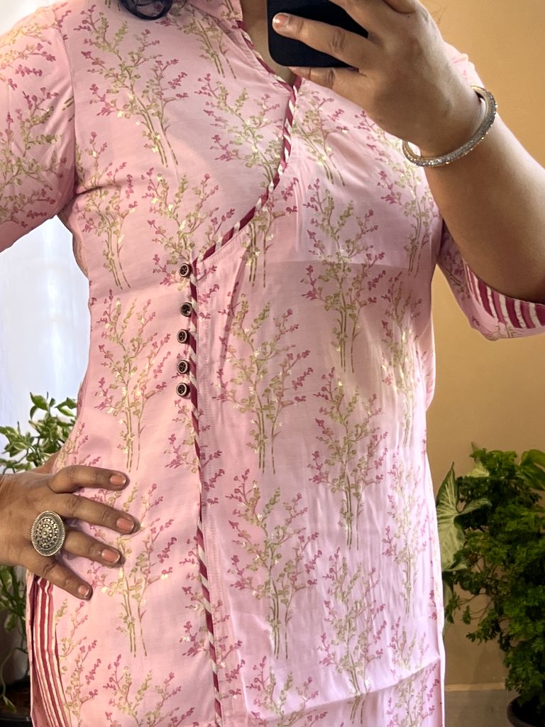 Pink Angrakha Kurti Set