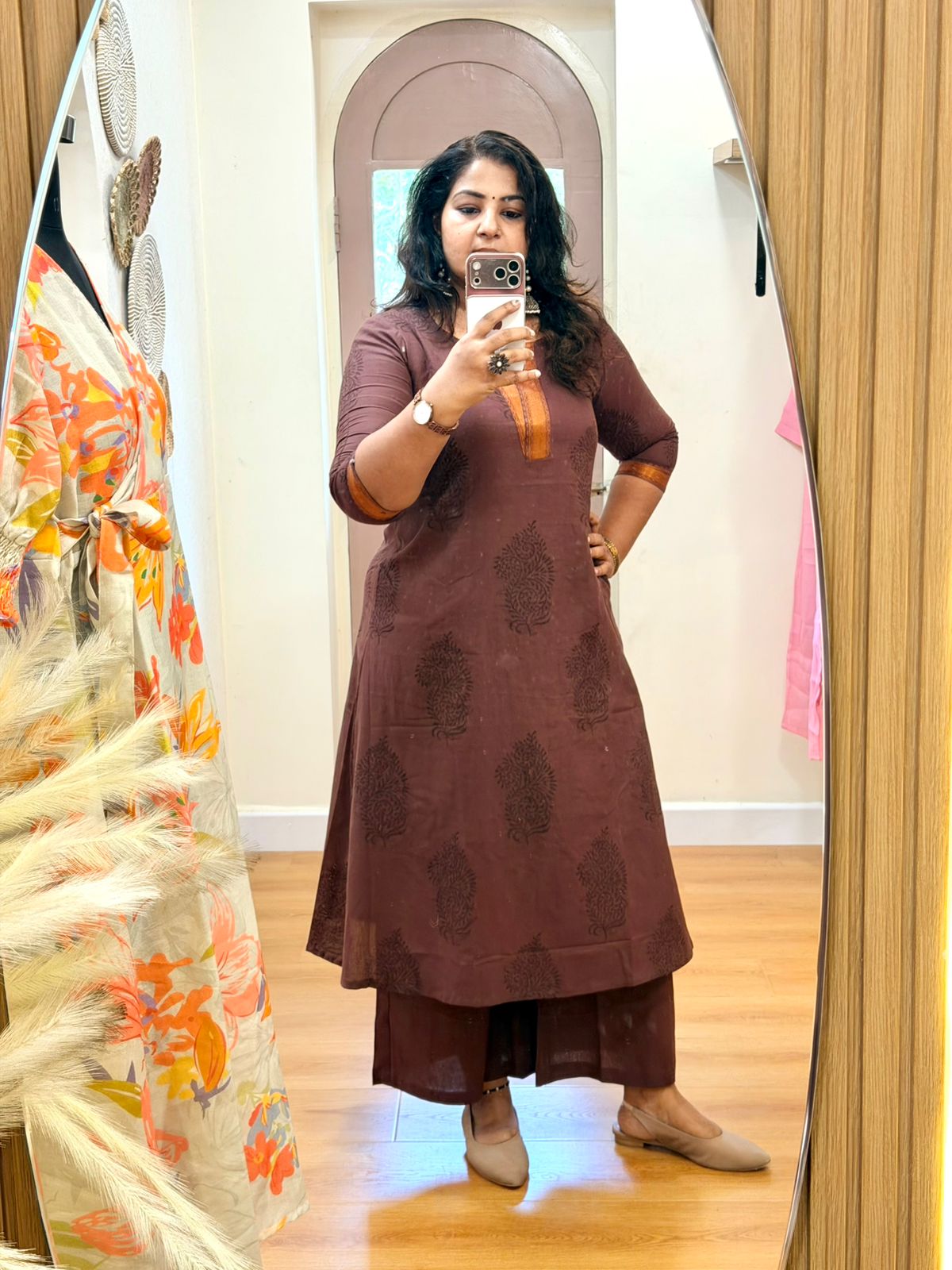 A-Line Co-Ord Set Brown - Antique zari