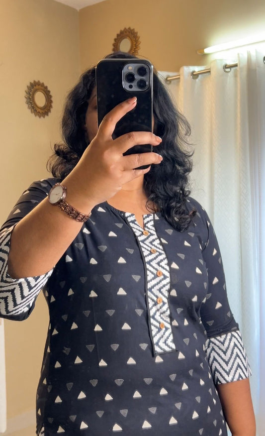 Black and White Office Wear Kurti Set