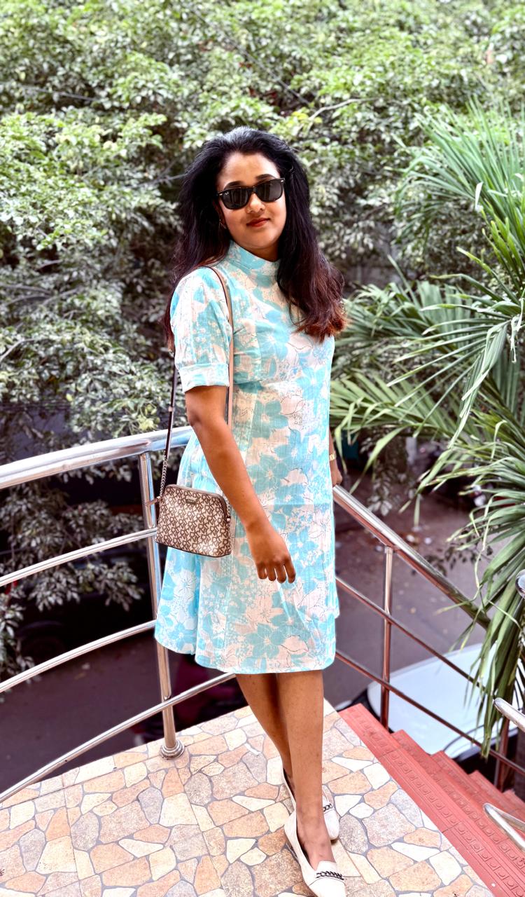 Blue Cowl Neck Dress