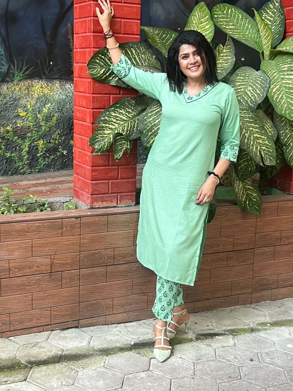 Green Viscose Kurti Set