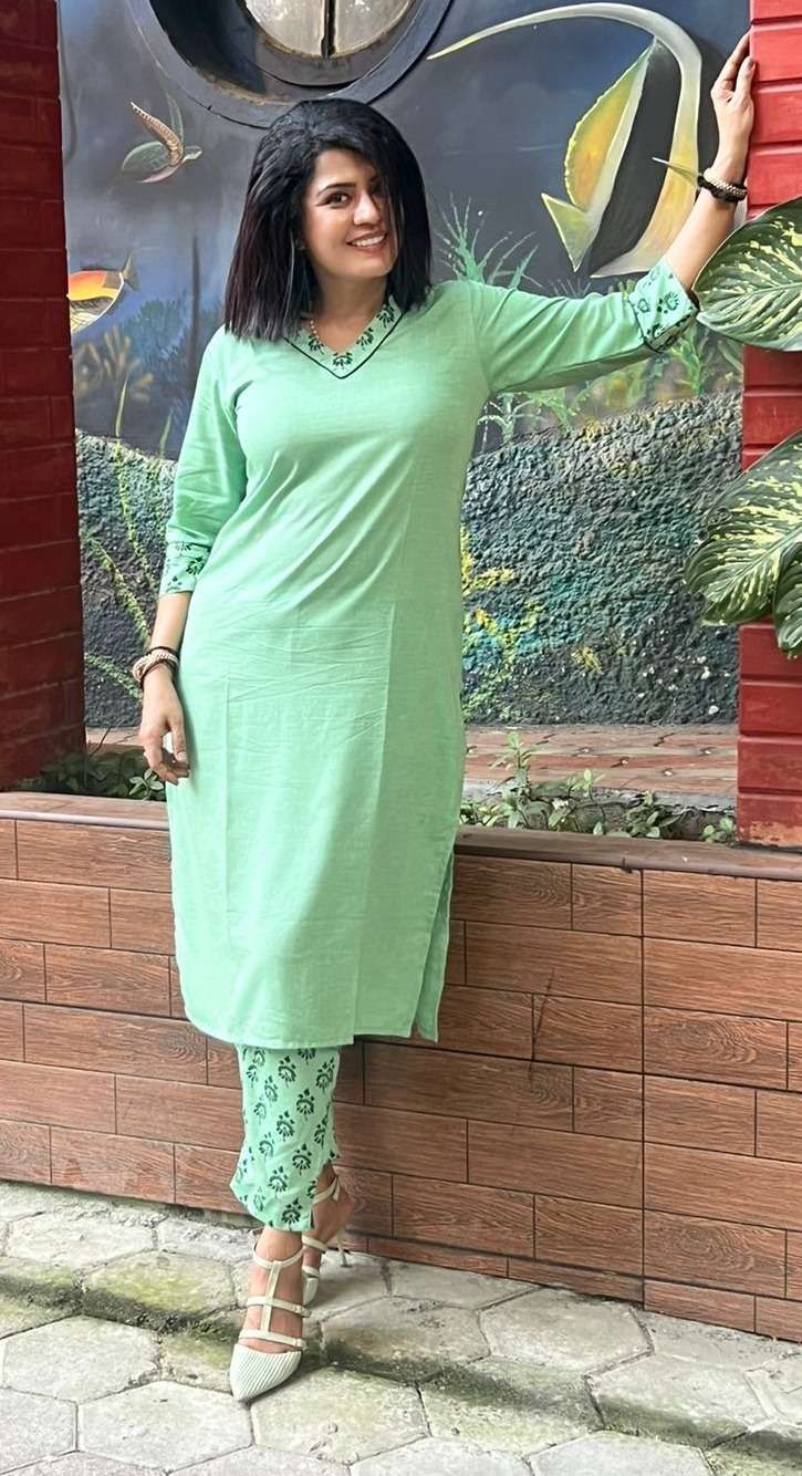 Green Viscose Kurti Set