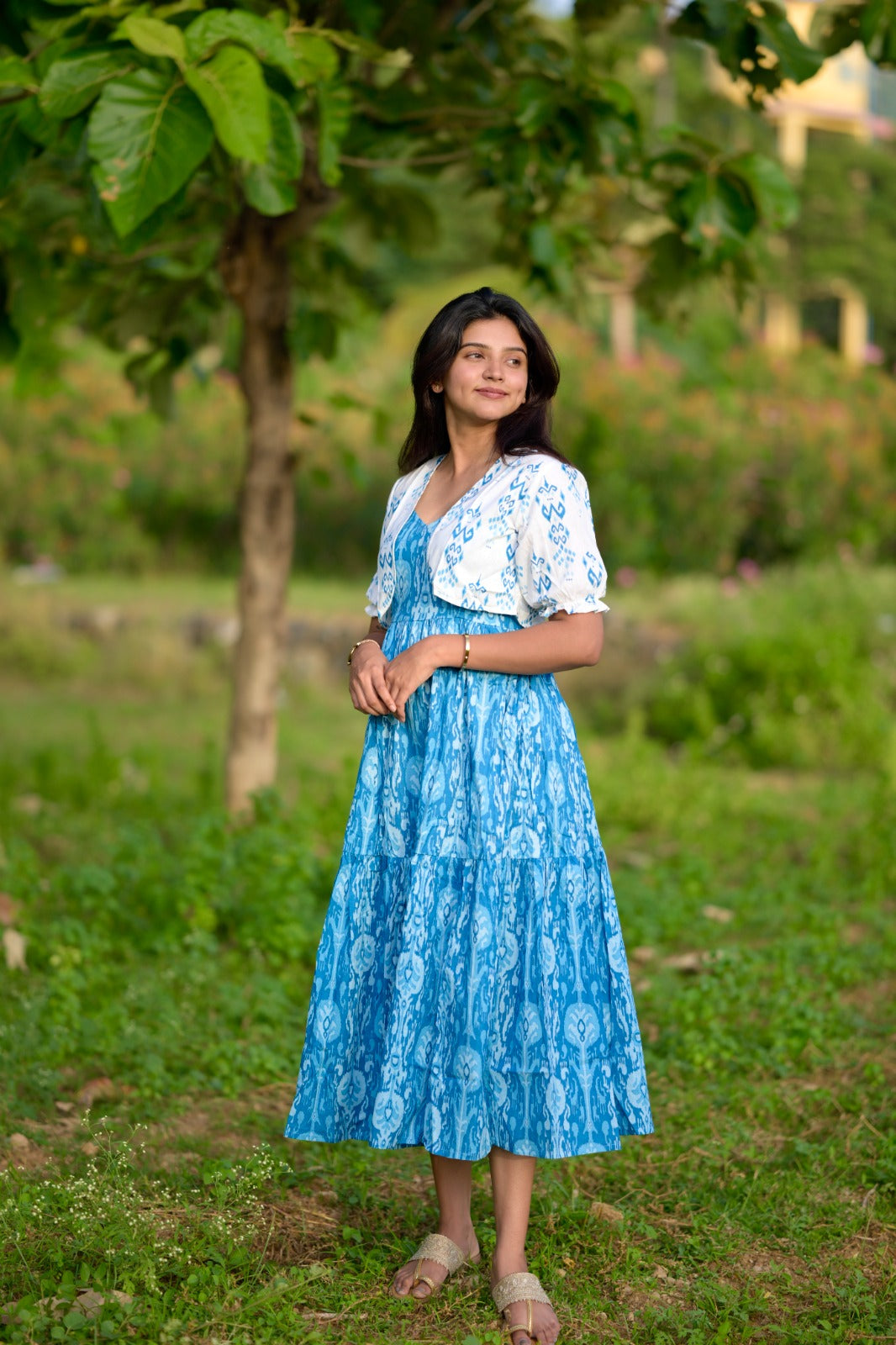 Blue Ikat Overcoat Dress