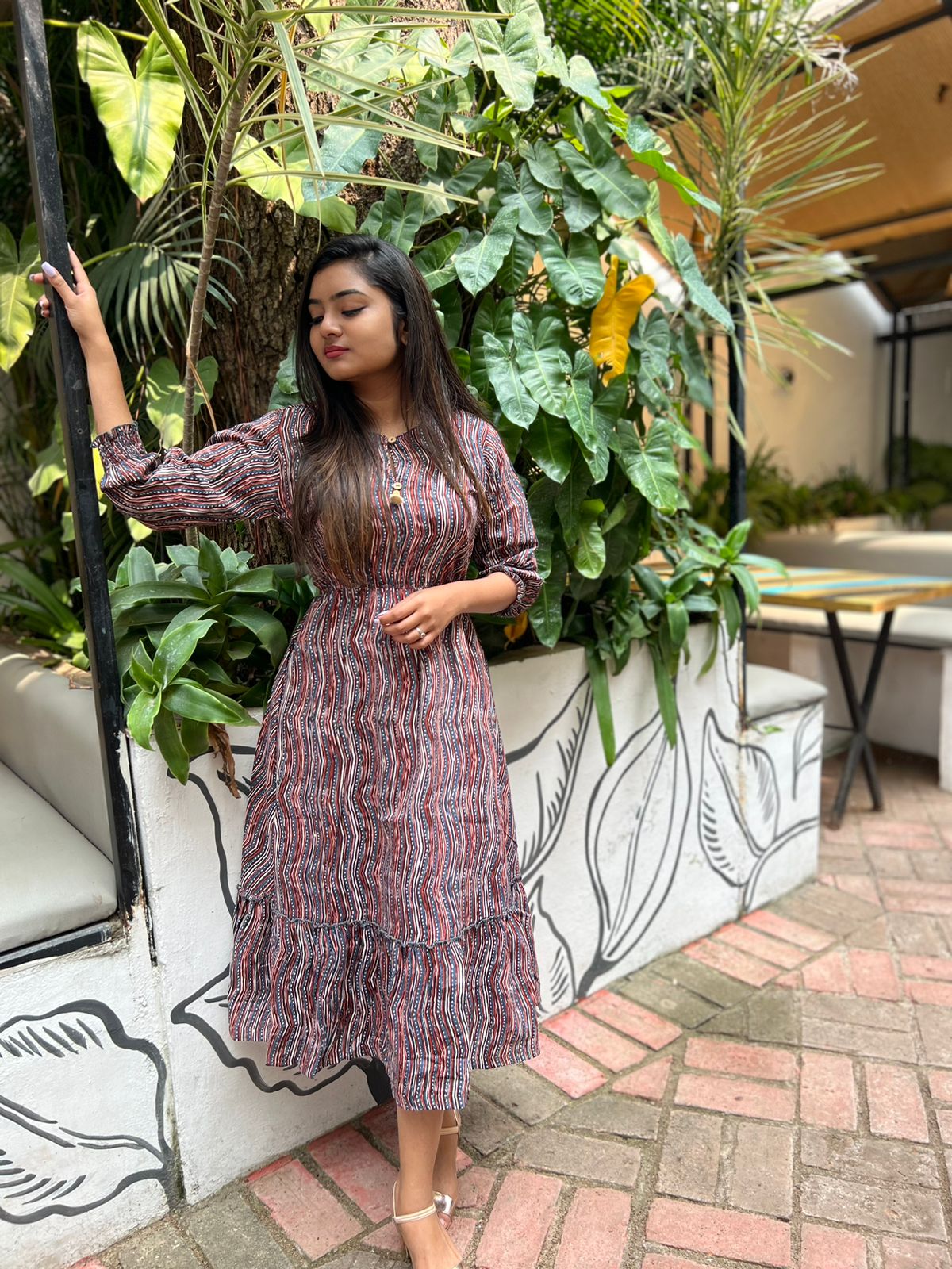 Stripe Mid Length Dress