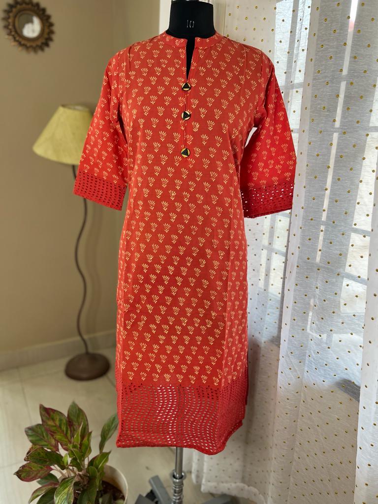 Orange Cutwork Kurti