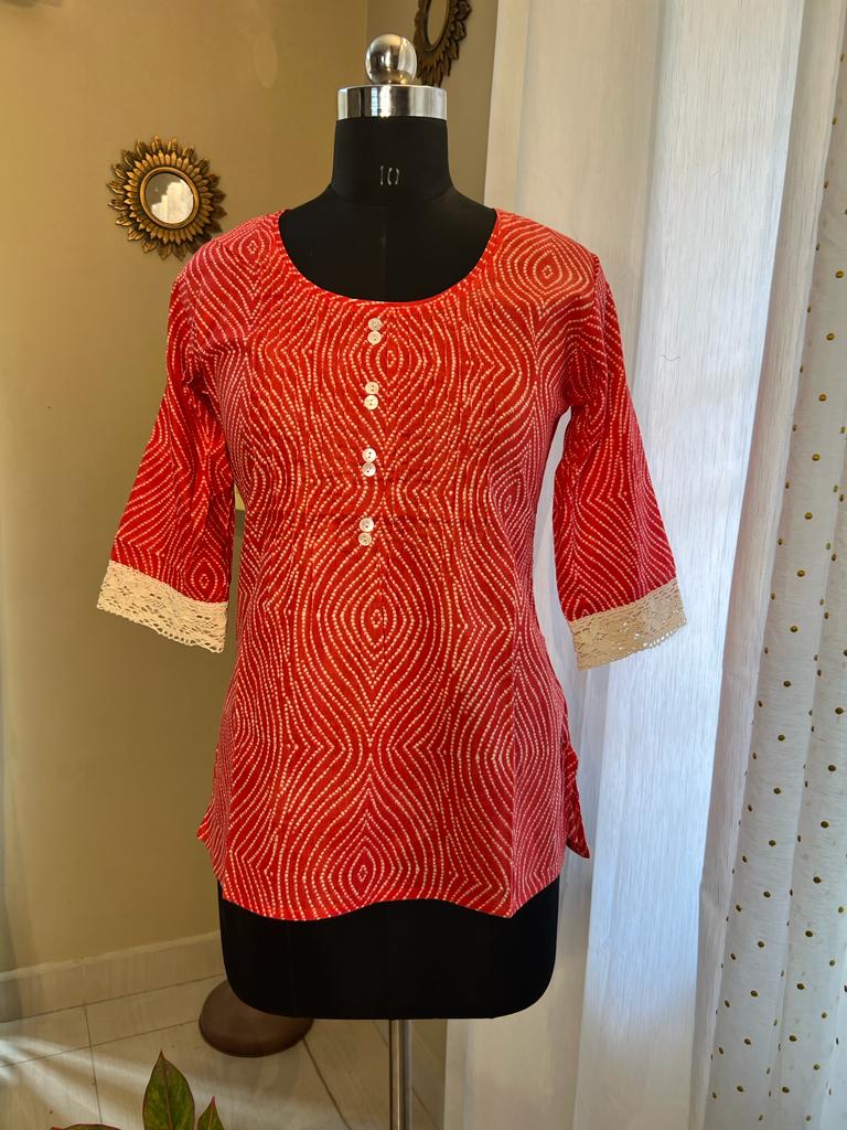 Red Short Kurti With Lace