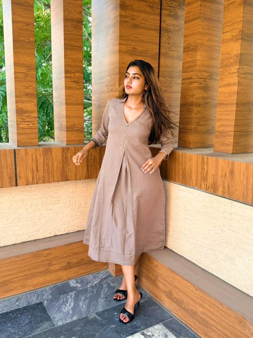 Solid Brown Indo-Western Dress