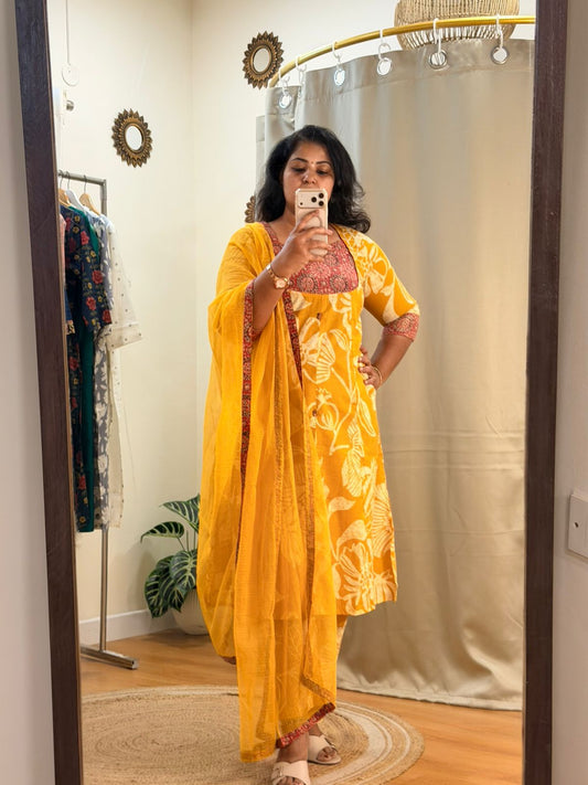Yellow A-Line Kota Dupatta Set