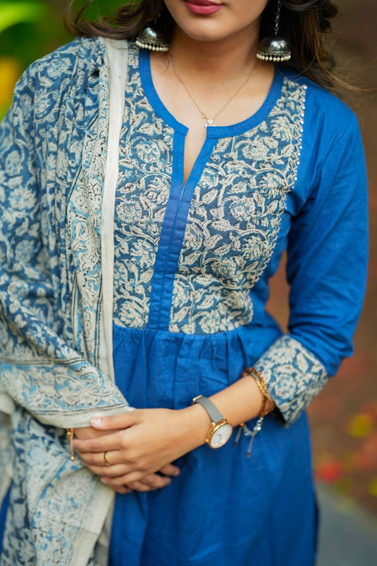 Office wear kurti set blue w dupatta