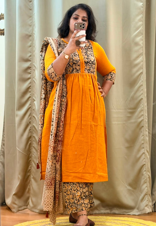 Office wear kurti set yellow w dupatta