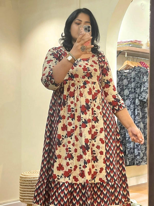 Beige Cotton Midi Dress