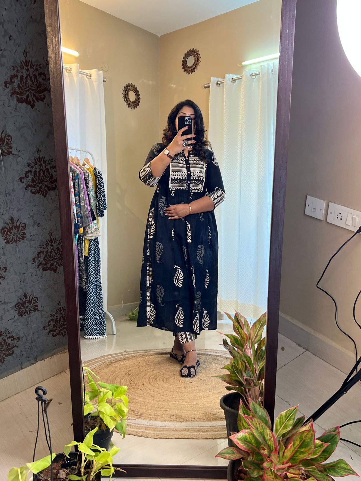 Black Nyra Cut Kurti -Hand Block Cotton