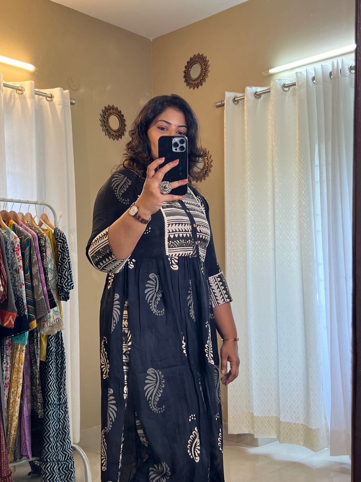 Black Nyra Cut Kurti -Hand Block Cotton