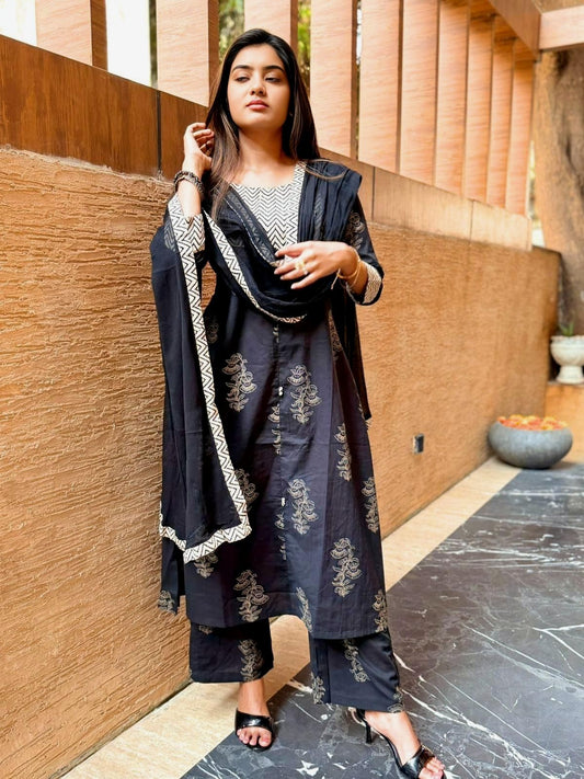 Black A-Line Chiffon Dupatta Set