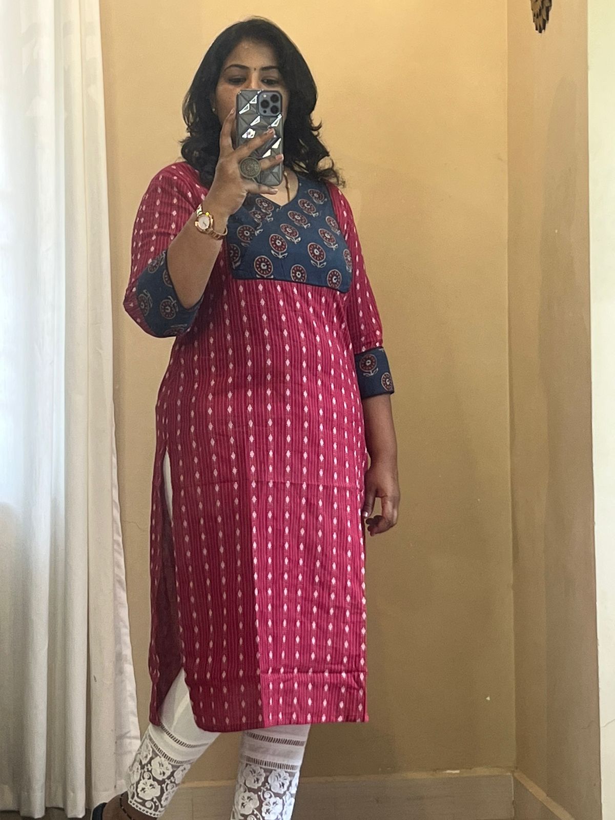 Yoke Ajrakh Blue Kurti
