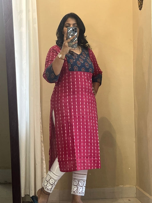 Yoke Ajrakh Blue Kurti