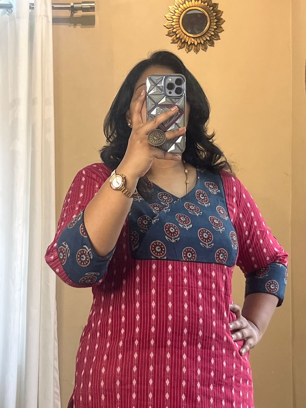 Yoke Ajrakh Blue Kurti