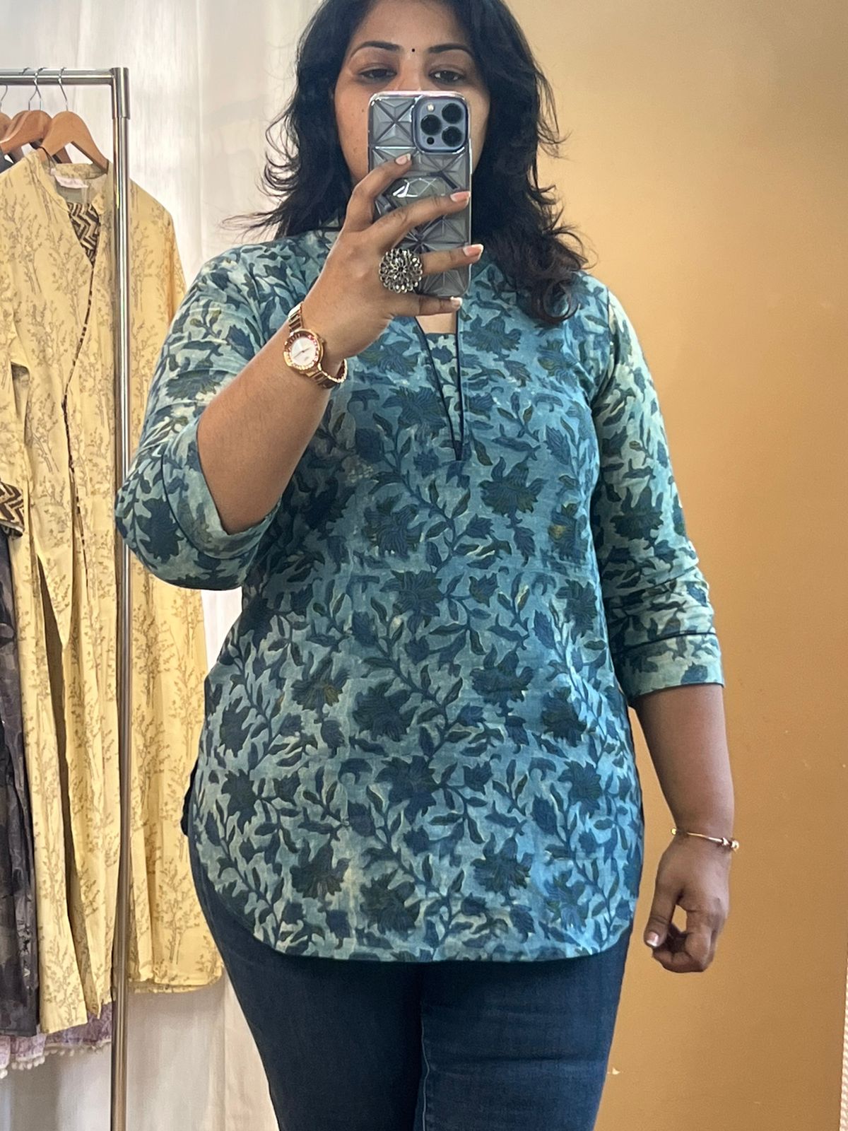 Blue Handblock Short Kurti