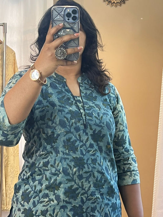 Blue Handblock Short Kurti
