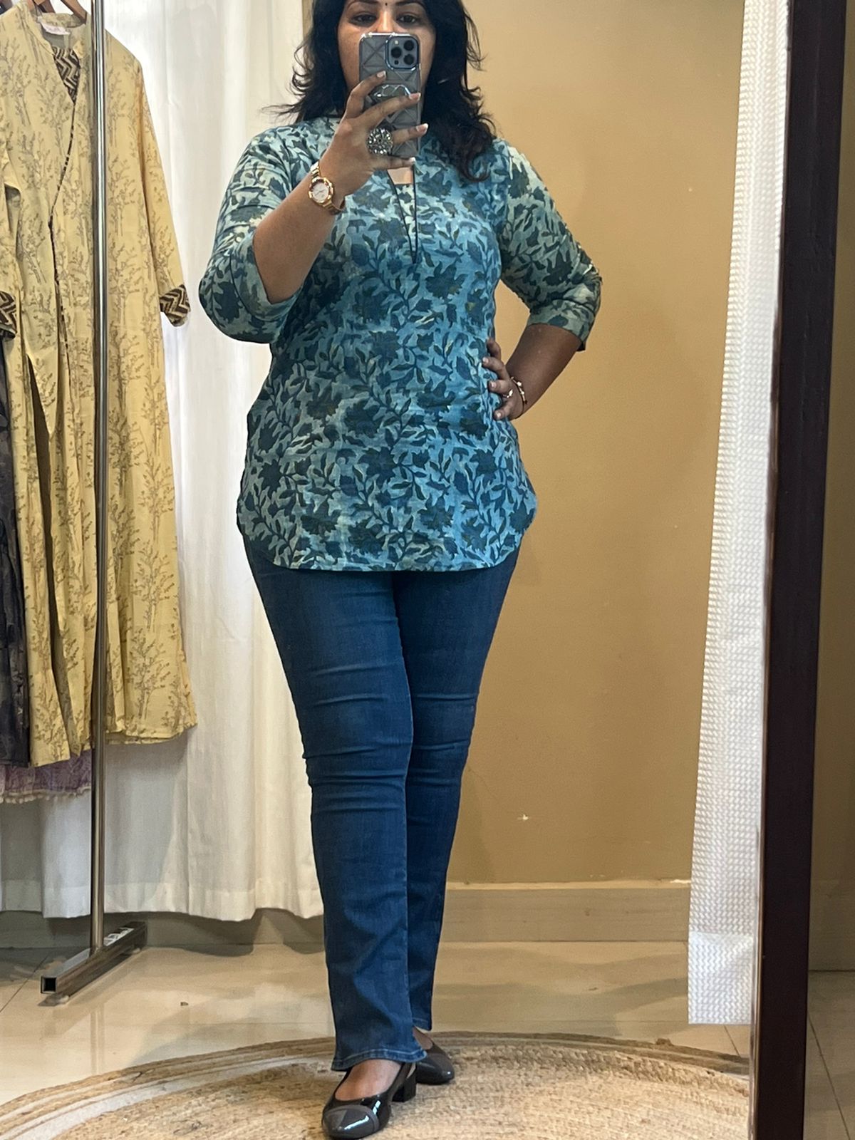 Blue Handblock Short Kurti