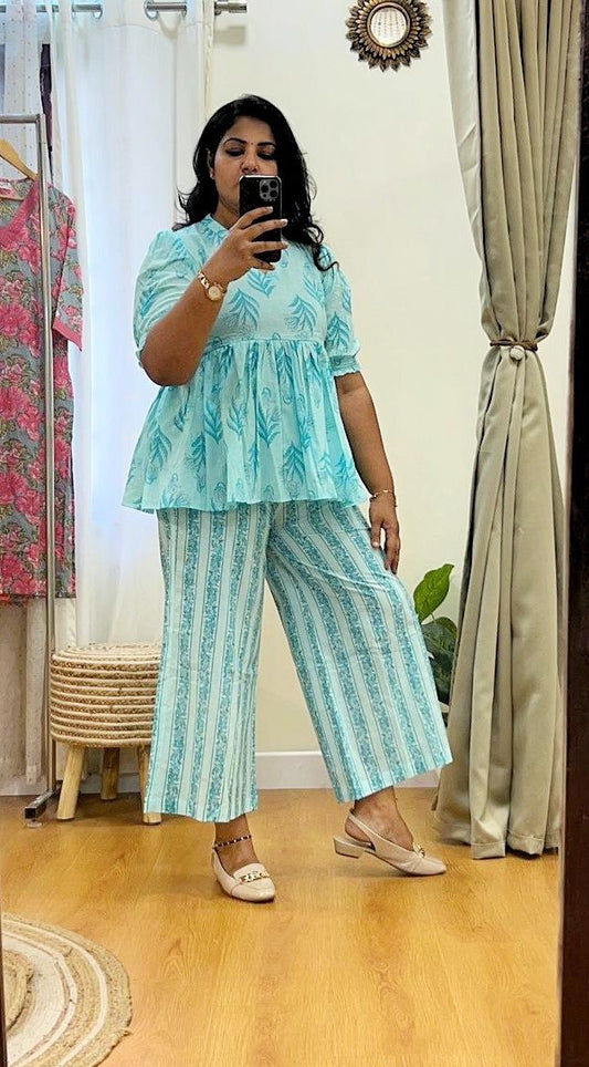 Blue Peplum Top & Pant Set