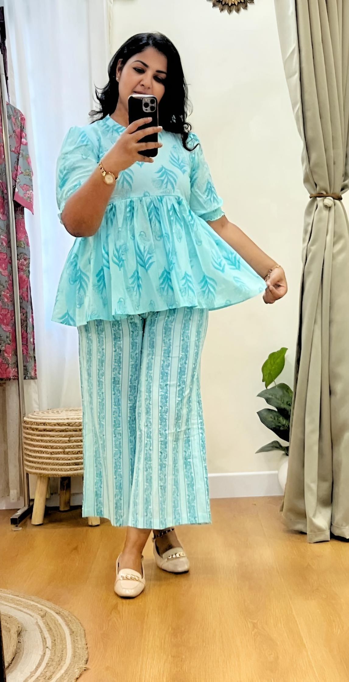 Blue Peplum Top & Pant Set