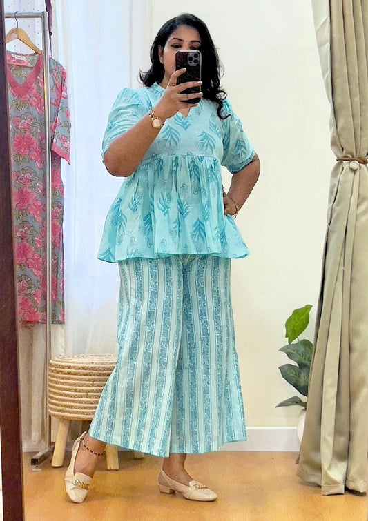 Blue Peplum Top & Pant Set