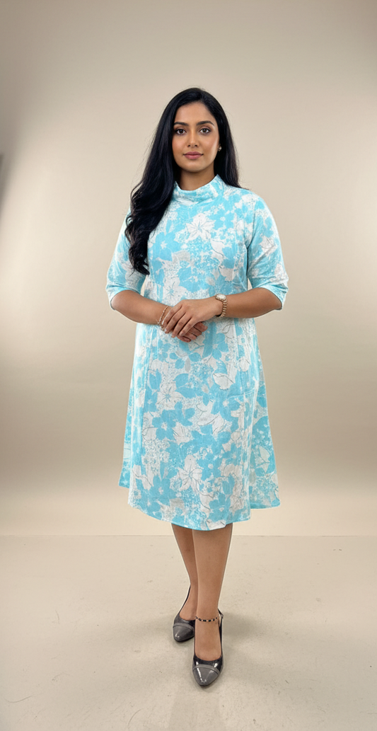 Blue Cowl Neck Dress