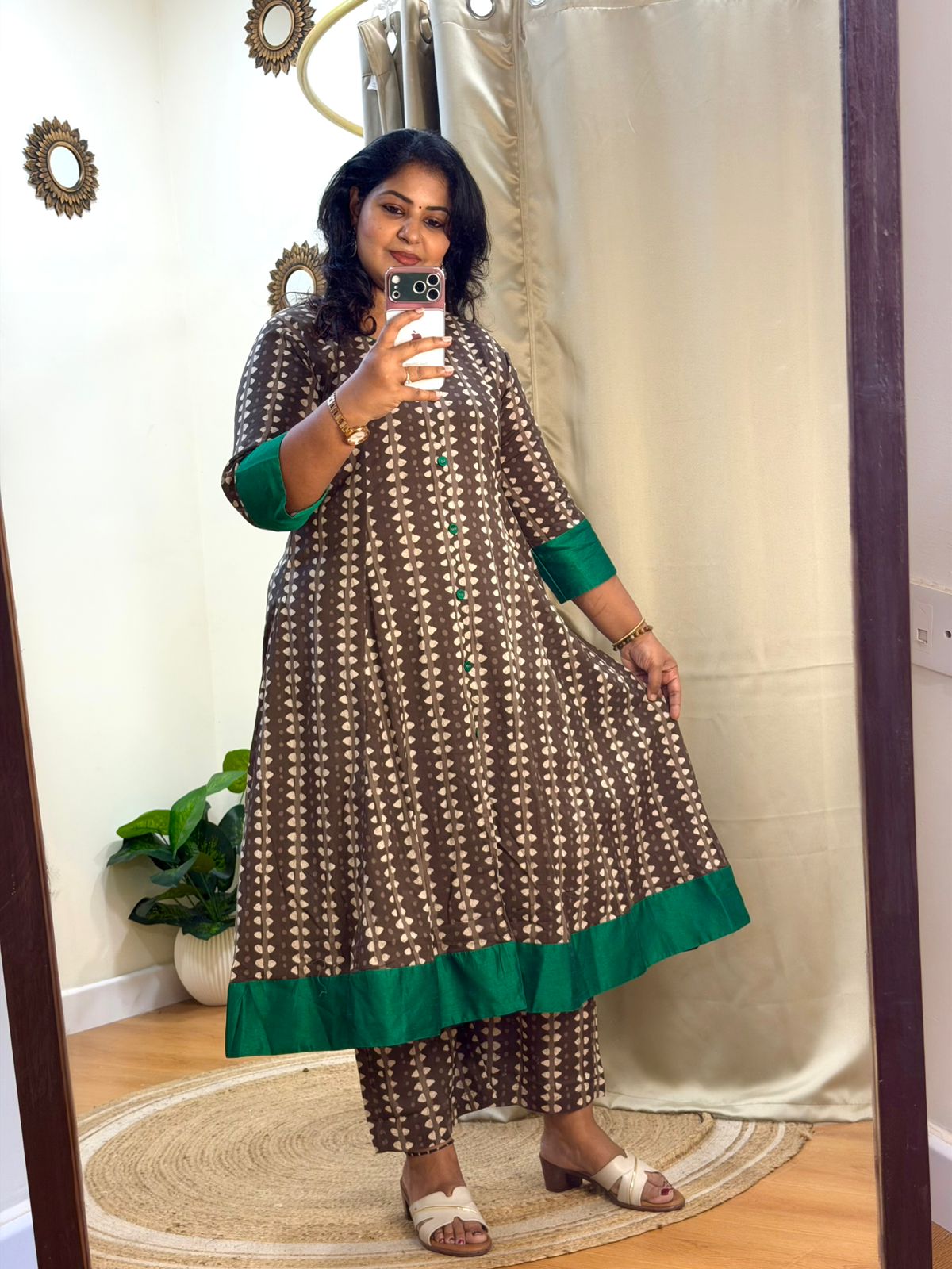 Brown flare anarkali set