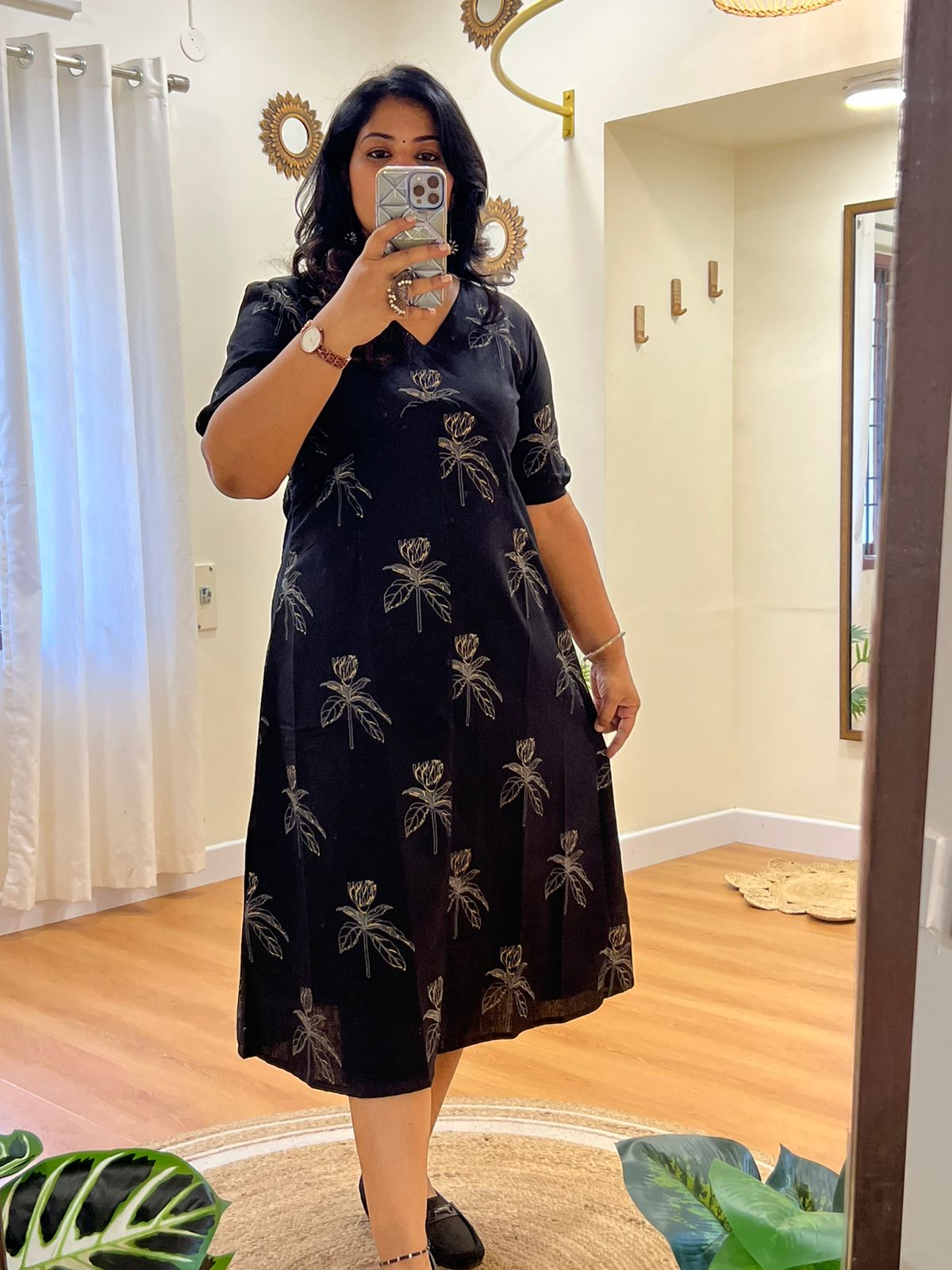 Black Cotton Flex Dress