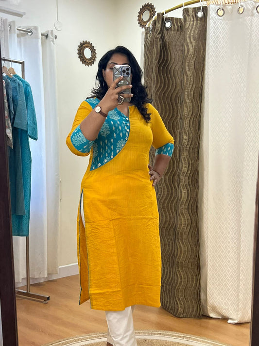 Criss Cross Kantha Kurti - Yellow