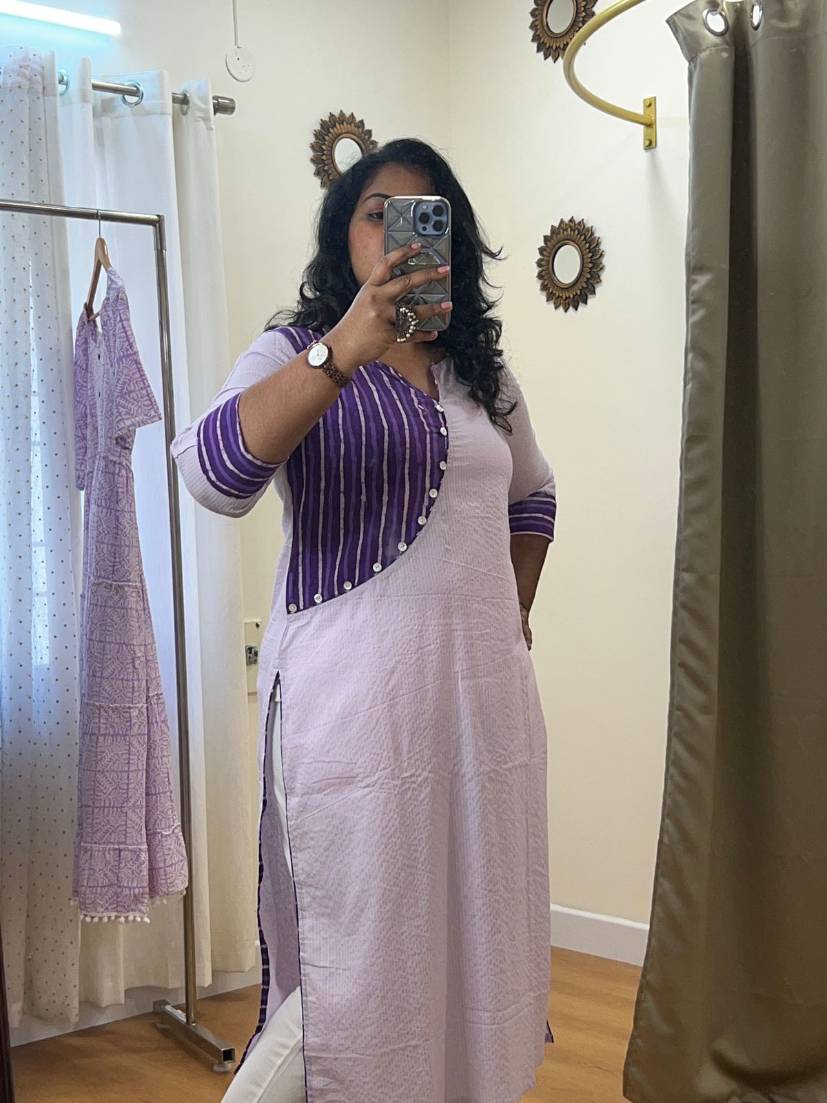 Criss Cross Kantha Kurti - Violet