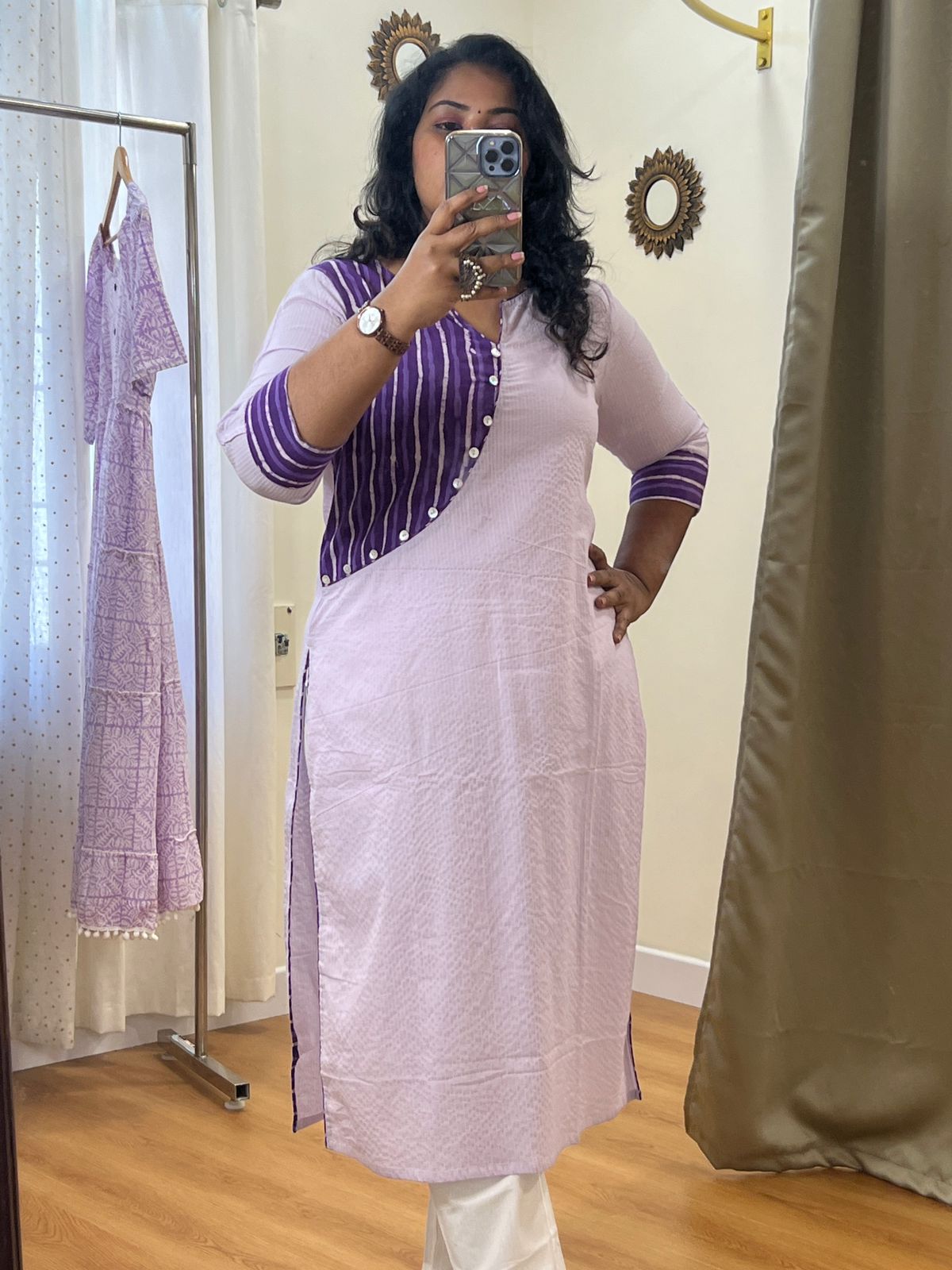 Criss Cross Kantha Kurti - Violet